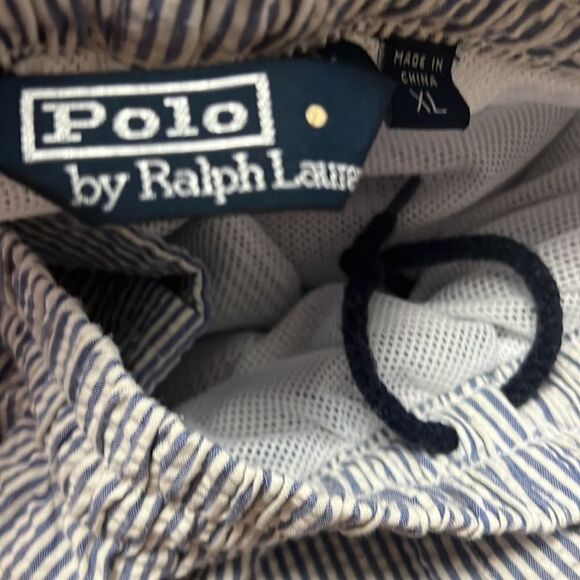 POLO RALPH LAUREN PINSTRIPE SEERSUCKER DRAWSTRING SWIM TRUNKS SHORTS‎ SIZE XL - Picture 3 of 6